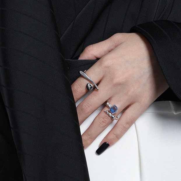 Geometry Emerald Shading Blue CZ 925 Sterling Silver Adjustable Ring - KIAHMILLA