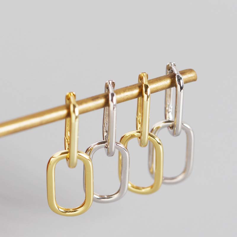 Geometry Hollow Ellipse Chain 925 Sterling Silver Hoop Earrings - KIAHMILLA