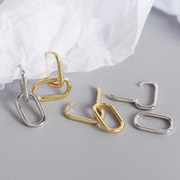 Geometry Hollow Ellipse Chain 925 Sterling Silver Hoop Earrings - KIAHMILLA