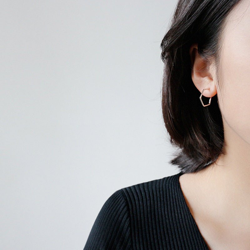 Geometry Hollow Hexagon 925 Sterling Silver Hoop Earrings - KIAHMILLA