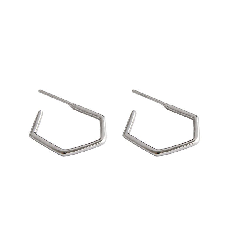 Geometry Hollow Hexagon 925 Sterling Silver Hoop Earrings - KIAHMILLA