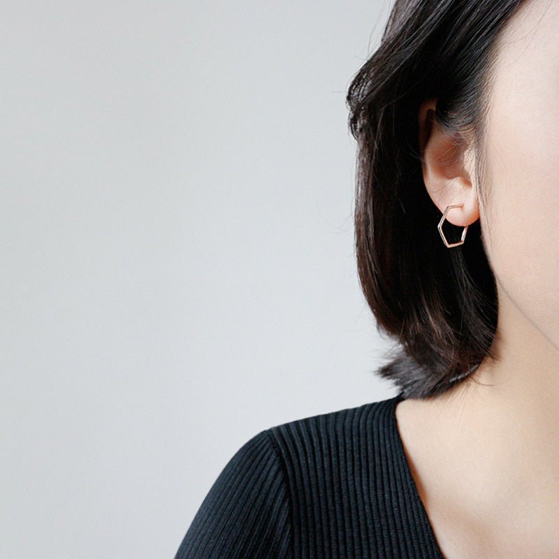 Geometry Hollow Hexagon 925 Sterling Silver Hoop Earrings - KIAHMILLA