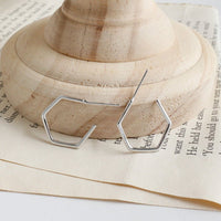 Geometry Hollow Hexagon 925 Sterling Silver Hoop Earrings - KIAHMILLA