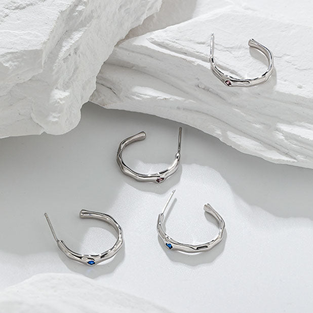 Geometry Irregular CZ Circle Simple 925 Sterling Silver Hoop Earrings - KIAHMILLA