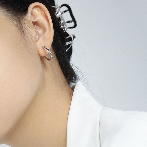 Geometry Irregular CZ Circle Simple 925 Sterling Silver Hoop Earrings - KIAHMILLA
