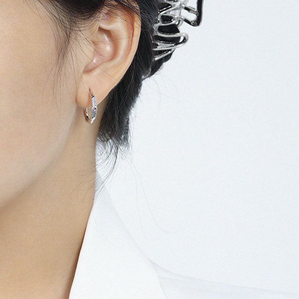 Geometry Irregular CZ Circle Simple 925 Sterling Silver Hoop Earrings - KIAHMILLA