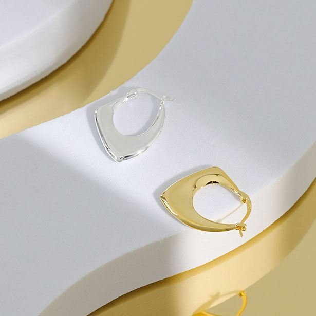 Geometry Irregular Hollow Rhombus 925 Sterling Silver Hoop Earring (Single) - KIAHMILLA