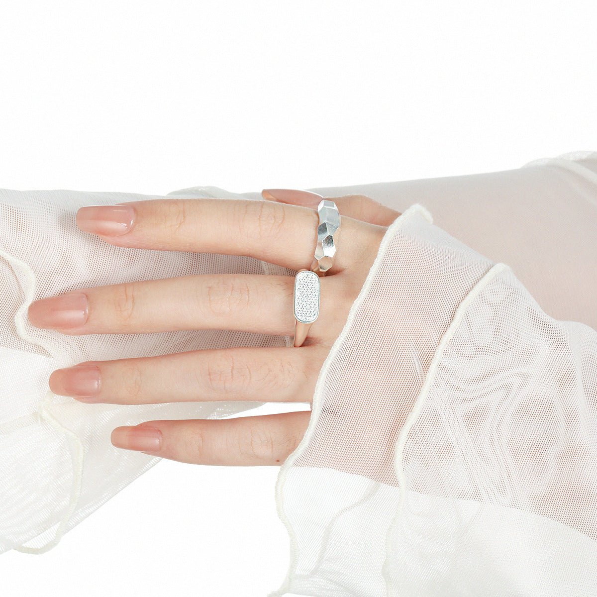 Geometry Irregular Rectangle Micro Setting CZ 925 Sterling Silver Adjustable Ring - KIAHMILLA