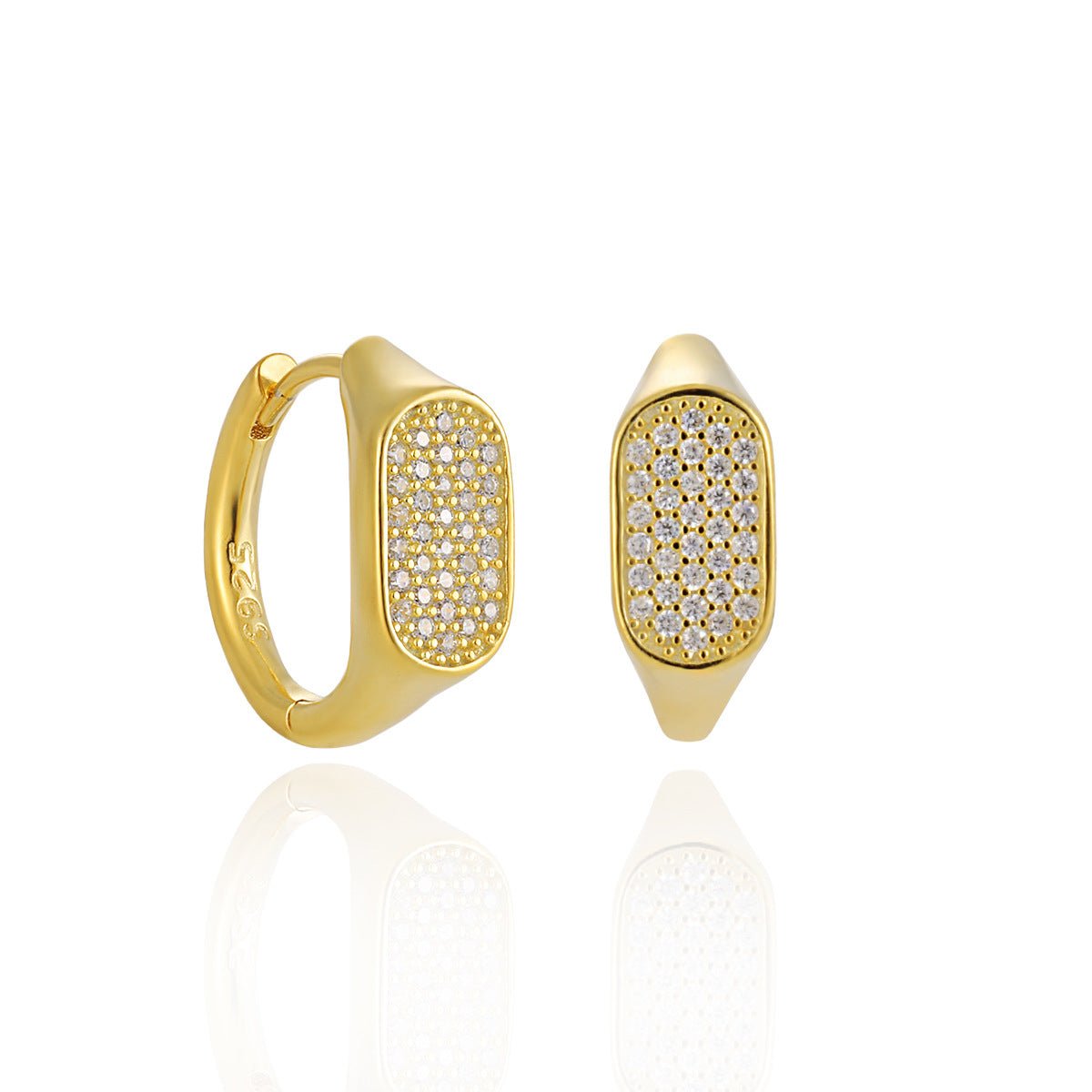 Geometry Irregular Rectangle Micro Setting CZ 925 Sterling Silver Hoop Earrings - KIAHMILLA