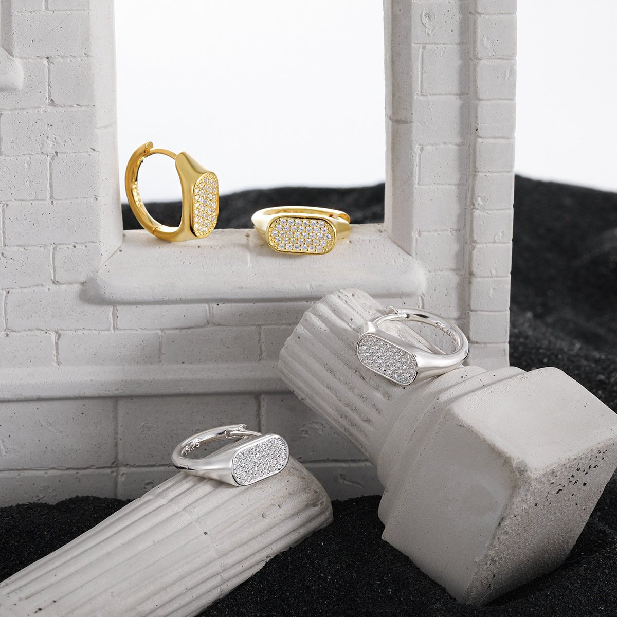 Geometry Irregular Rectangle Micro Setting CZ 925 Sterling Silver Hoop Earrings - KIAHMILLA