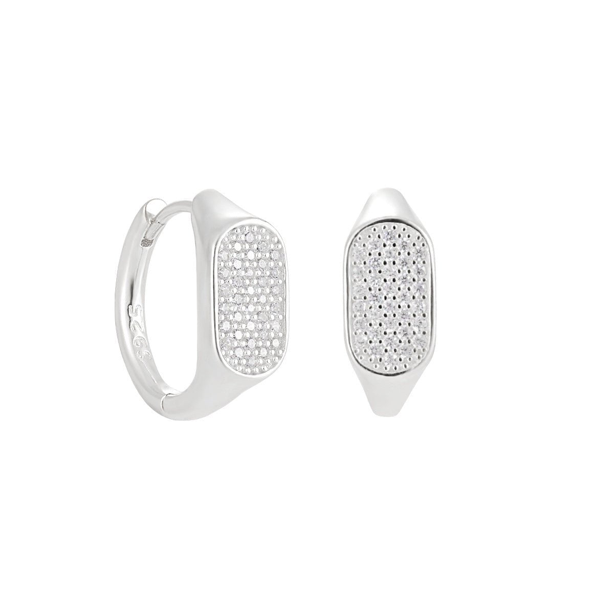 Geometry Irregular Rectangle Micro Setting CZ 925 Sterling Silver Hoop Earrings - KIAHMILLA