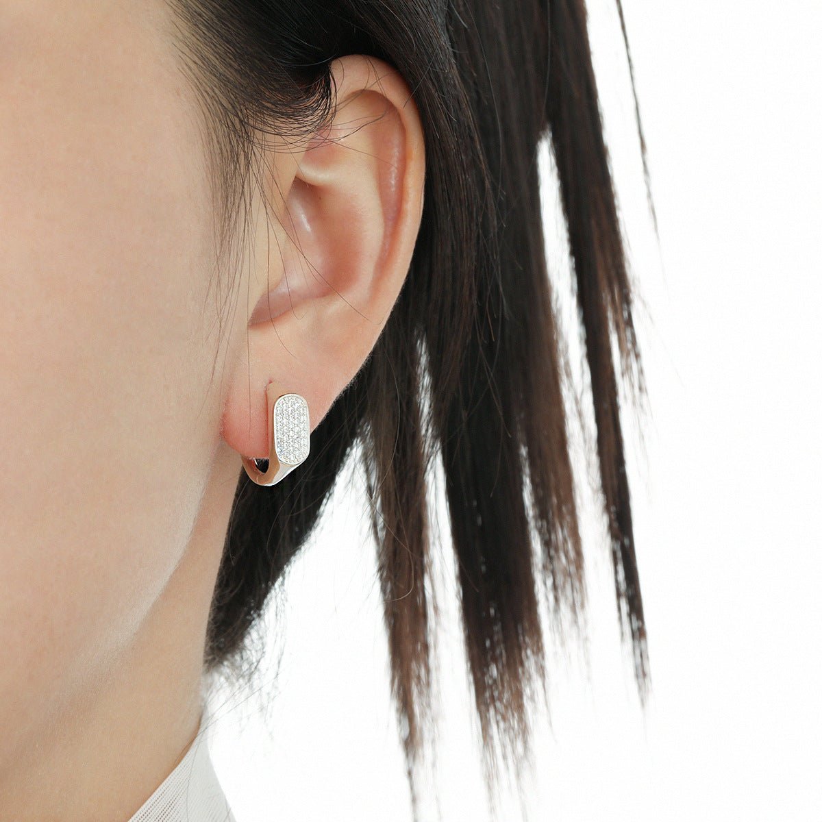 Geometry Irregular Rectangle Micro Setting CZ 925 Sterling Silver Hoop Earrings - KIAHMILLA