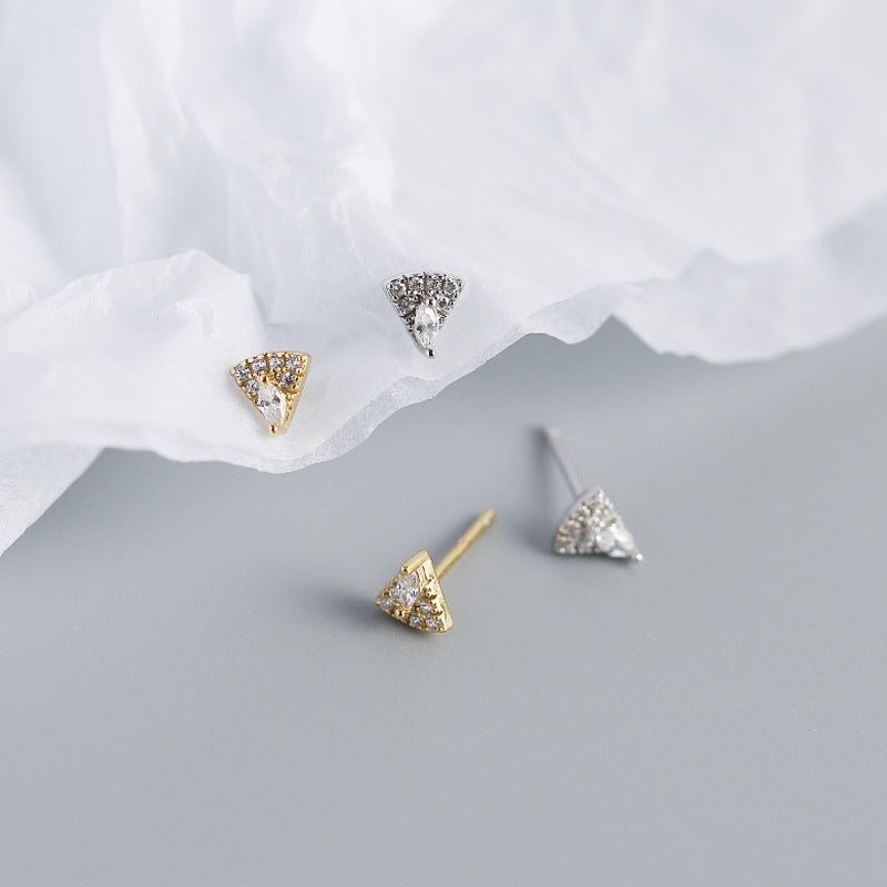 Geometry Micro Setting Triangle Fan 925 Sterling Silver Stud Earrings - KIAHMILLA