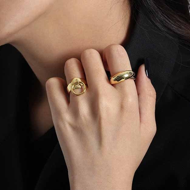 Geometry Oval Ellipse 925 Sterling Silver Adjustable Ring - KIAHMILLA