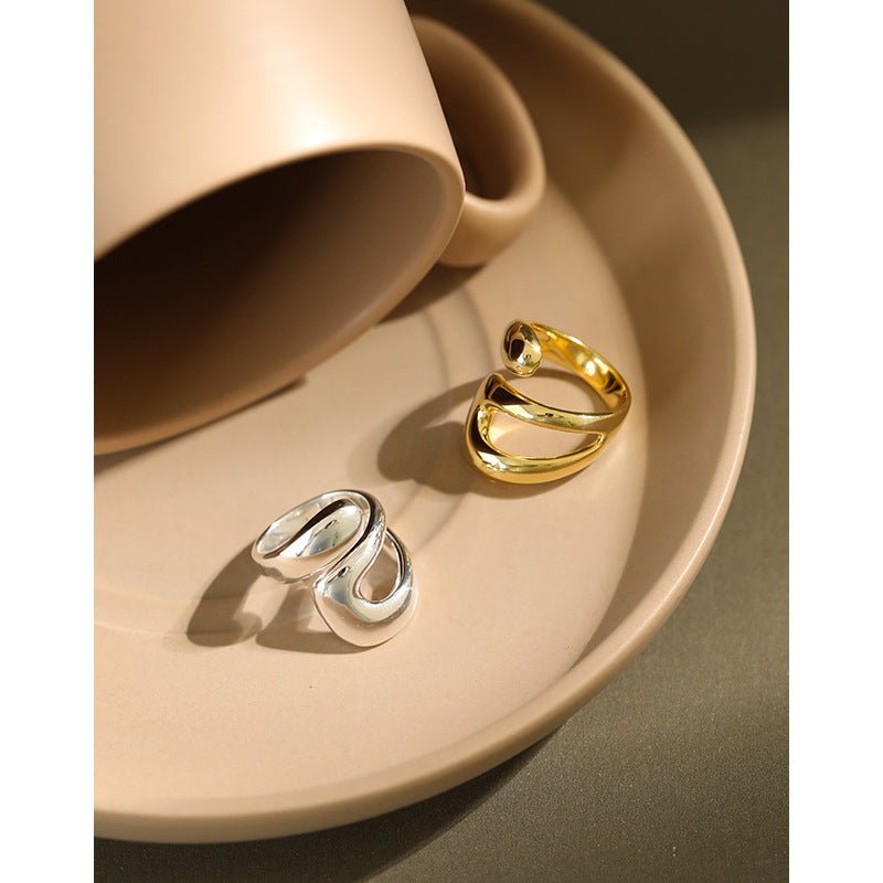 Geometry Wide Double Layer Hollow Cross 925 Sterling Silver Adjustable Ring - KIAHMILLA