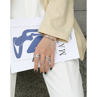 Geometry Wide Double Layer Hollow Cross 925 Sterling Silver Adjustable Ring - KIAHMILLA