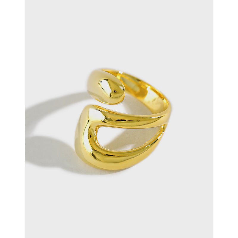 Geometry Wide Double Layer Hollow Cross 925 Sterling Silver Adjustable Ring - KIAHMILLA