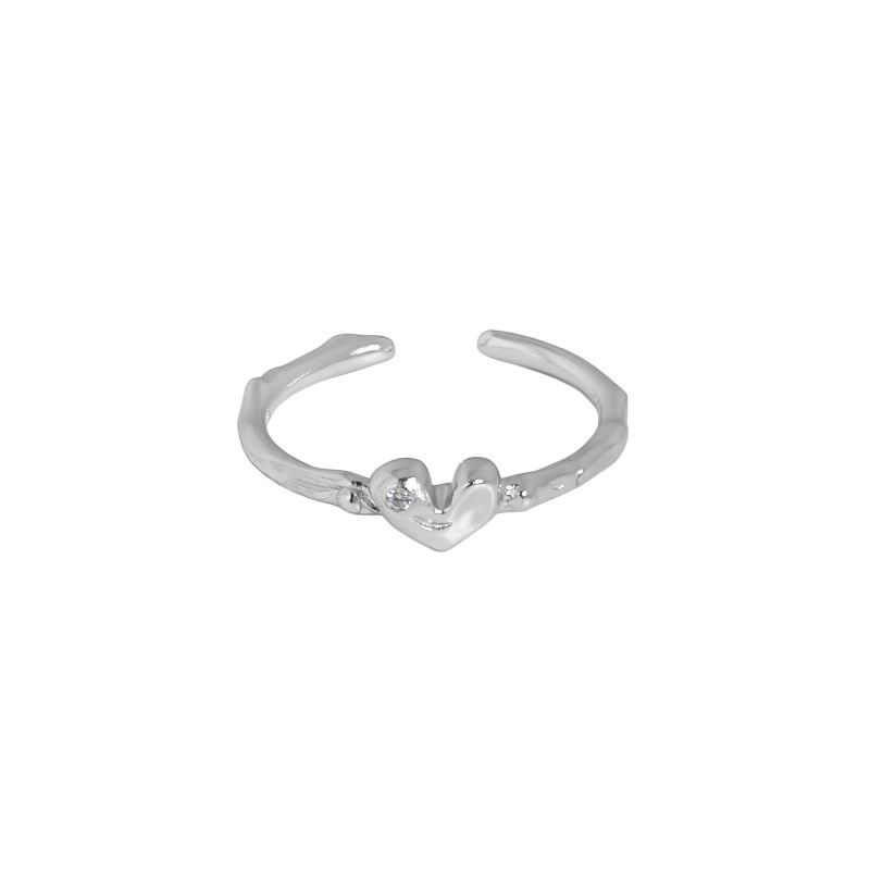 Gift Irregular CZ Heart 925 Sterling Silver Adjustable Ring - KIAHMILLA