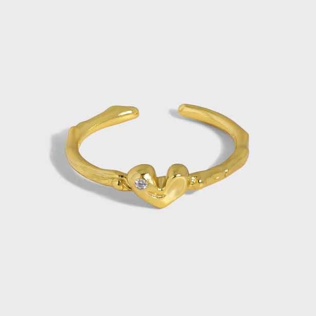 Gift Irregular CZ Heart 925 Sterling Silver Adjustable Ring - KIAHMILLA