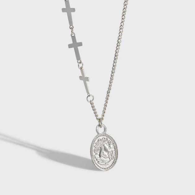 Gift Oval Tag Cross Chain 925 Sterling Silver Necklace - KIAHMILLA
