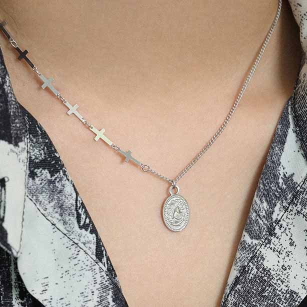 Gift Oval Tag Cross Chain 925 Sterling Silver Necklace - KIAHMILLA