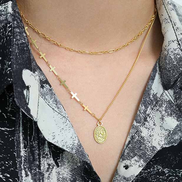 Gift Oval Tag Cross Chain 925 Sterling Silver Necklace - KIAHMILLA