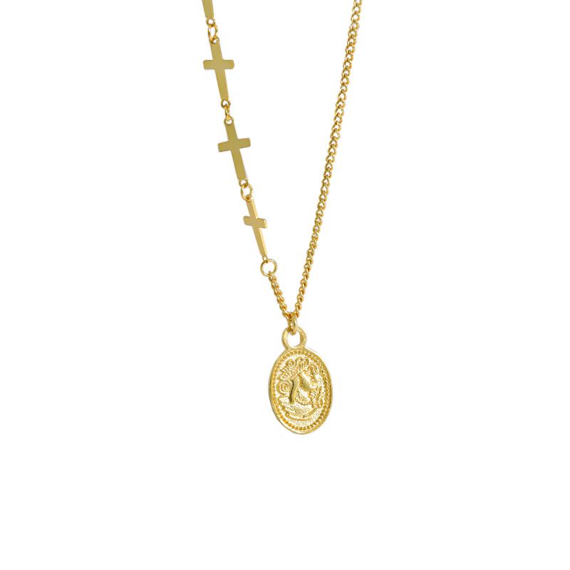 Gift Oval Tag Cross Chain 925 Sterling Silver Necklace - KIAHMILLA