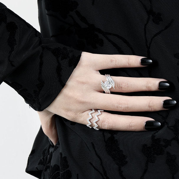 Gift Round CZ Hand Embrace Peace 925 Sterling Silver Adjustable Ring - KIAHMILLA