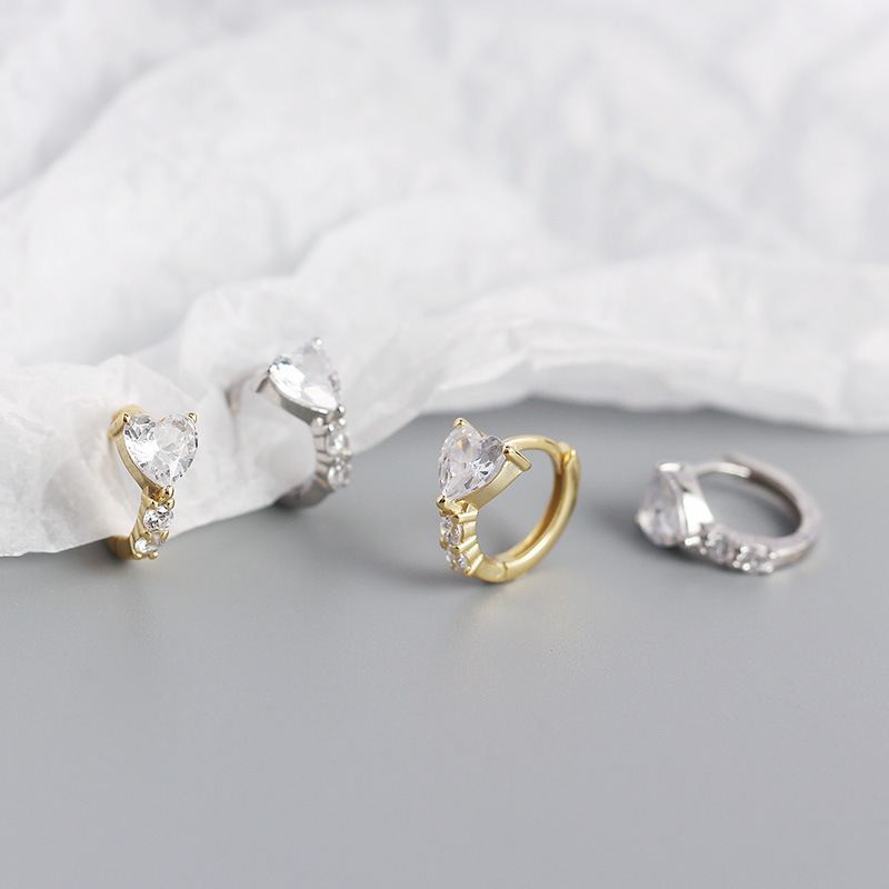 Girl CZ Heart Geometry 925 Sterling Silver Hoop Earrings - KIAHMILLA