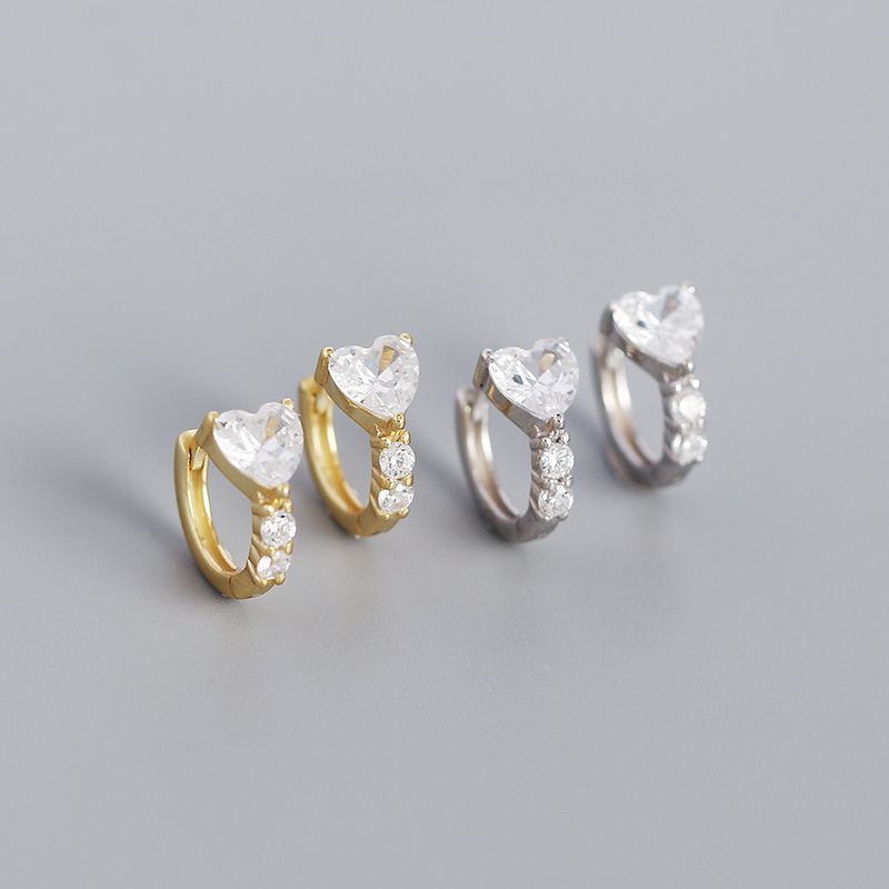 Girl CZ Heart Geometry 925 Sterling Silver Hoop Earrings - KIAHMILLA