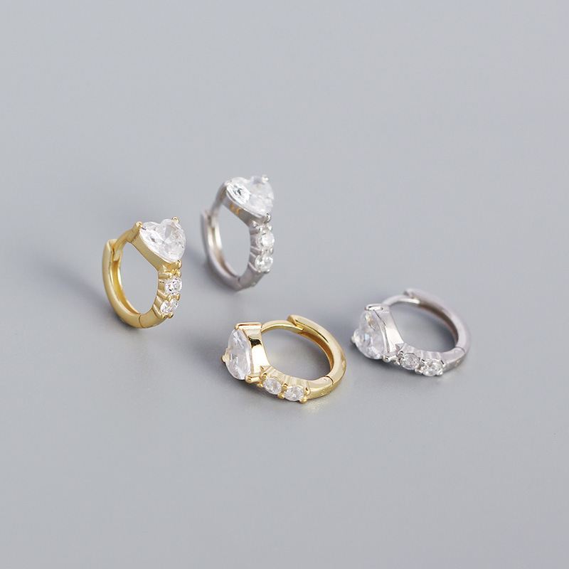 Girl CZ Heart Geometry 925 Sterling Silver Hoop Earrings - KIAHMILLA