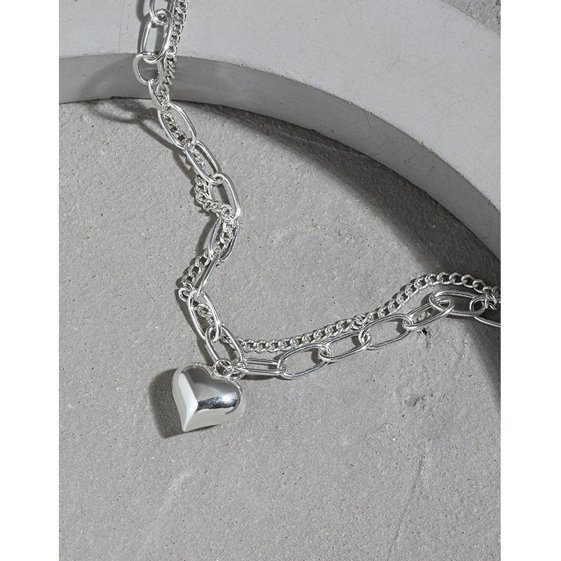 Girl Double Layers Hollow Chain Heart 925 Sterling Silver Bracelet - KIAHMILLA