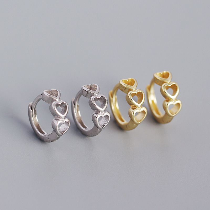 Girl Hollow Love Heart 925 Sterling Silver Huggie Hoop Earrings - KIAHMILLA