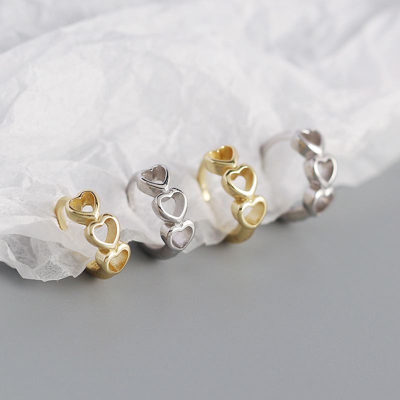 Girl Hollow Love Heart 925 Sterling Silver Huggie Hoop Earrings - KIAHMILLA