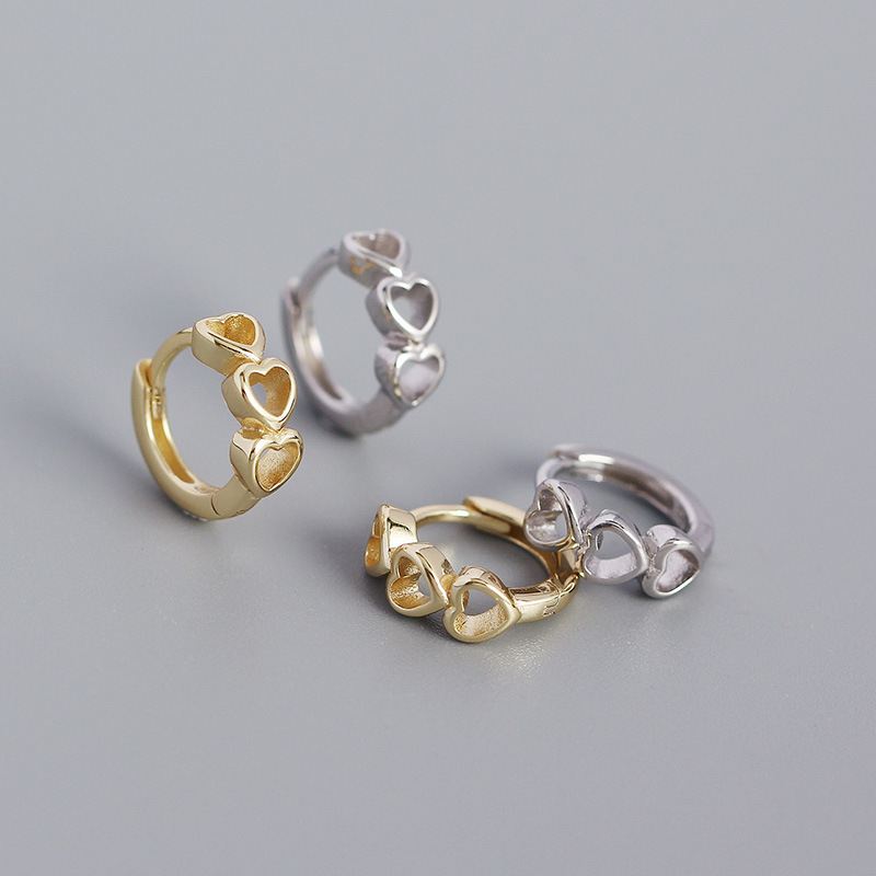 Girl Hollow Love Heart 925 Sterling Silver Huggie Hoop Earrings - KIAHMILLA