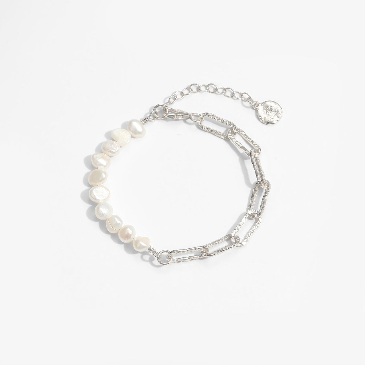 Girl Irregular Hollow Chain Natural Pearl 925 Sterling Silver Bracelet - KIAHMILLA