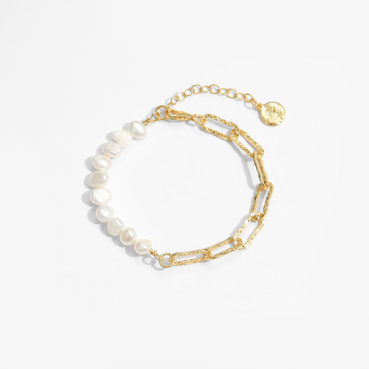 Girl Irregular Hollow Chain Natural Pearl 925 Sterling Silver Bracelet - KIAHMILLA