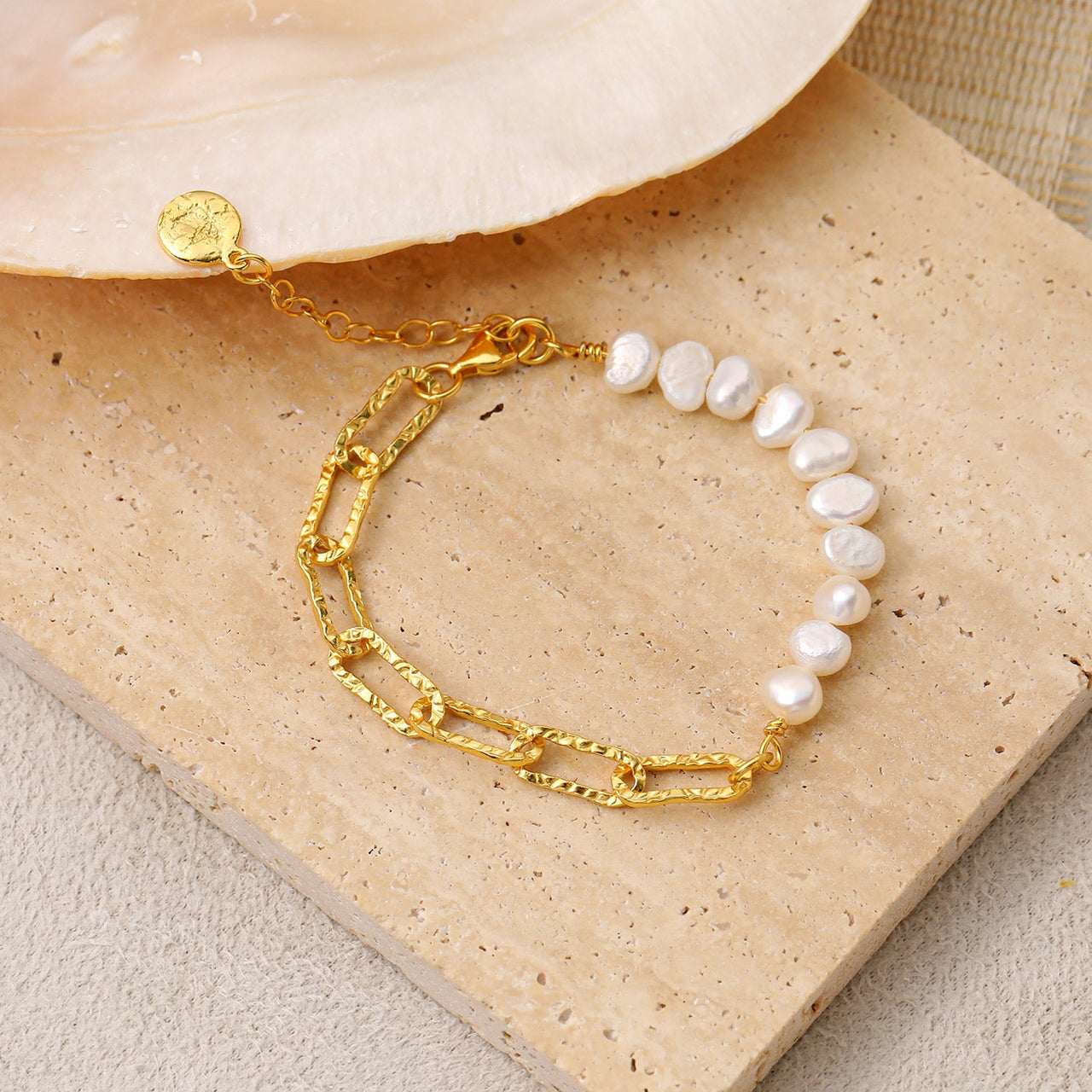 Girl Irregular Hollow Chain Natural Pearl 925 Sterling Silver Bracelet - KIAHMILLA