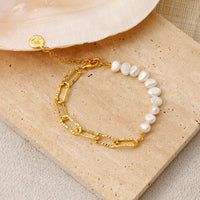 Girl Irregular Hollow Chain Natural Pearl 925 Sterling Silver Bracelet - KIAHMILLA