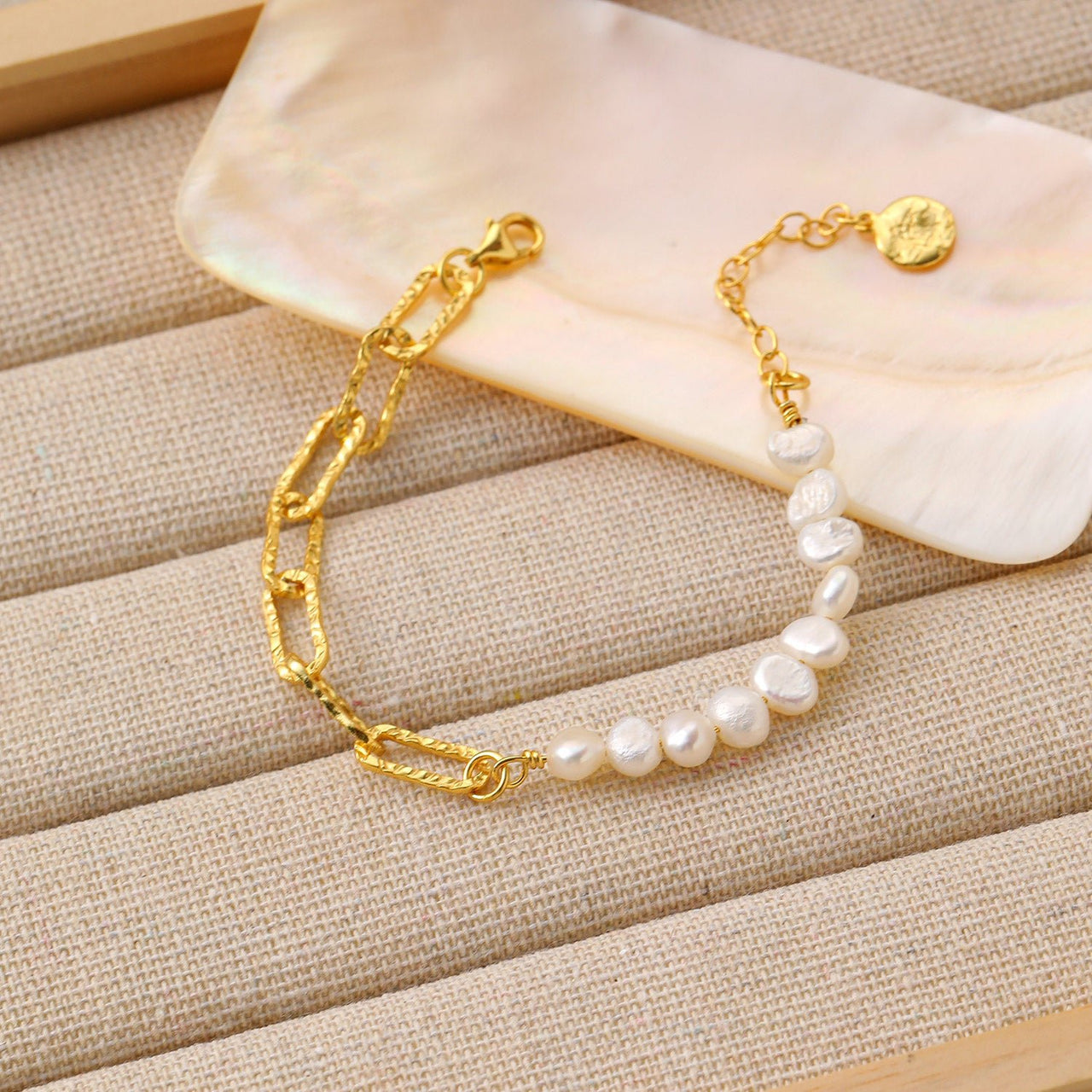 Girl Irregular Hollow Chain Natural Pearl 925 Sterling Silver Bracelet - KIAHMILLA