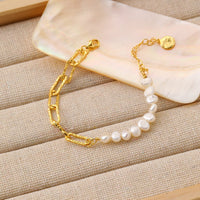 Girl Irregular Hollow Chain Natural Pearl 925 Sterling Silver Bracelet - KIAHMILLA