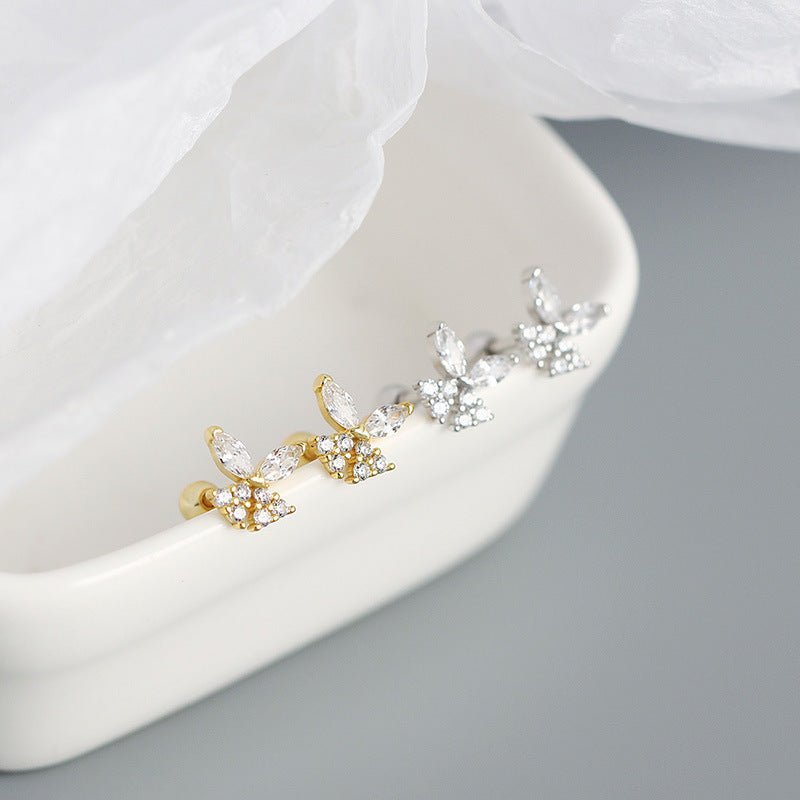 Girl Mini Shining CZ Butterfly 925 Sterling Silver Stud Earrings - KIAHMILLA