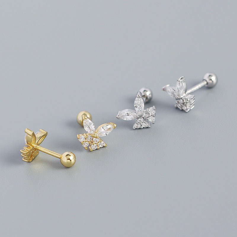 Girl Mini Shining CZ Butterfly 925 Sterling Silver Stud Earrings - KIAHMILLA