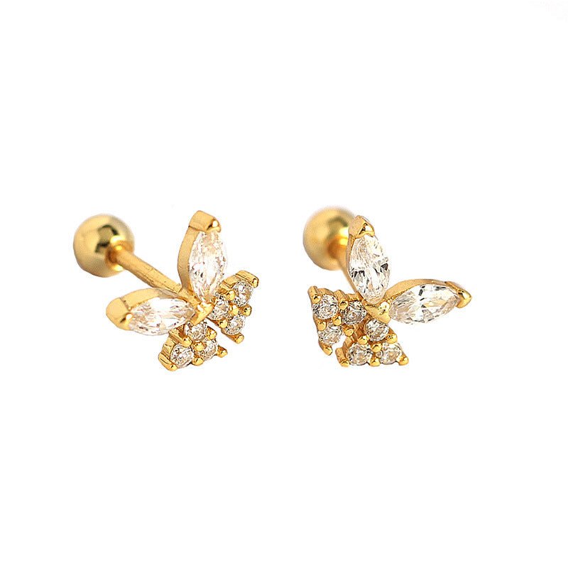 Girl Mini Shining CZ Butterfly 925 Sterling Silver Stud Earrings - KIAHMILLA