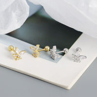 Girl Mini Shining CZ Butterfly 925 Sterling Silver Stud Earrings - KIAHMILLA