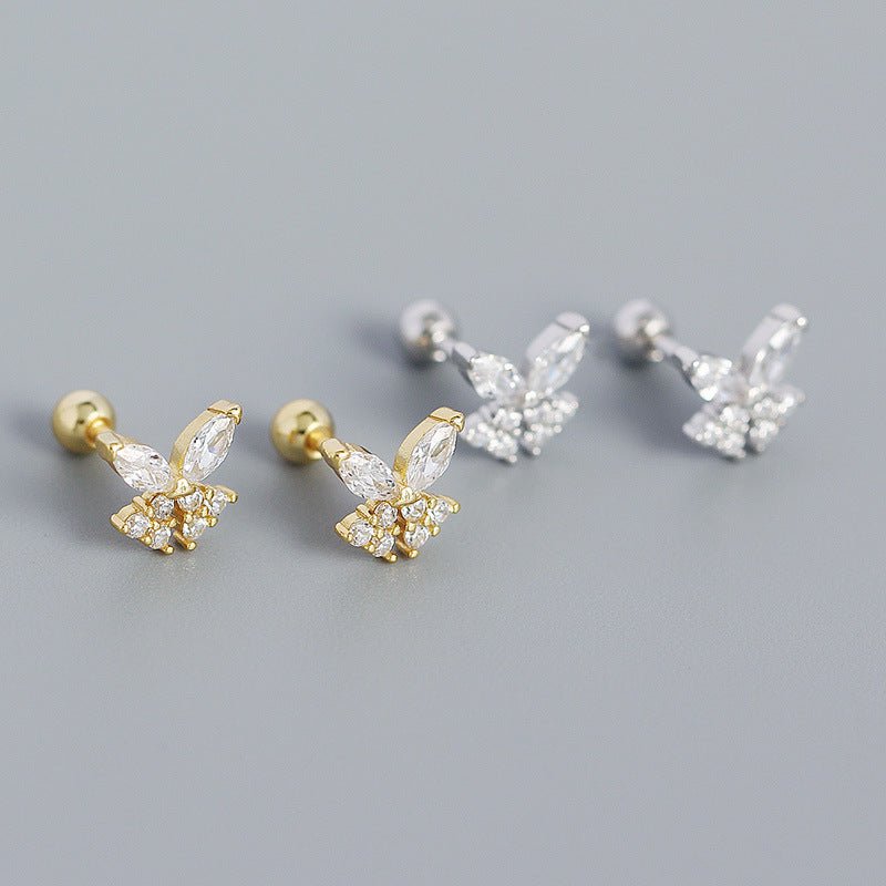 Girl Mini Shining CZ Butterfly 925 Sterling Silver Stud Earrings - KIAHMILLA