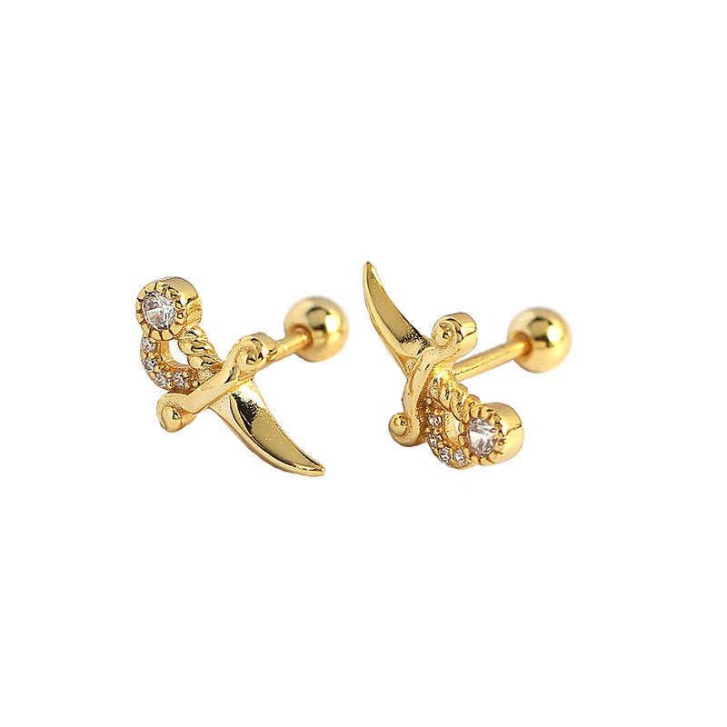 Girl Mini Shining CZ Dagger 925 Sterling Silver Stud Earrings - KIAHMILLA