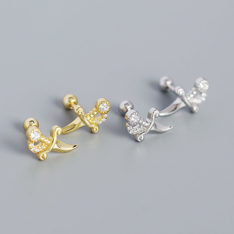 Girl Mini Shining CZ Dagger 925 Sterling Silver Stud Earrings - KIAHMILLA