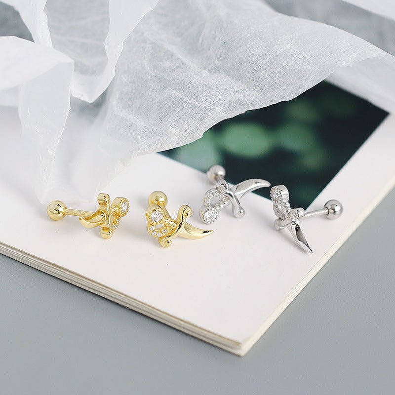 Girl Mini Shining CZ Dagger 925 Sterling Silver Stud Earrings - KIAHMILLA