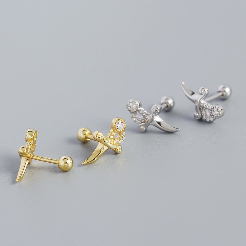 Girl Mini Shining CZ Dagger 925 Sterling Silver Stud Earrings - KIAHMILLA